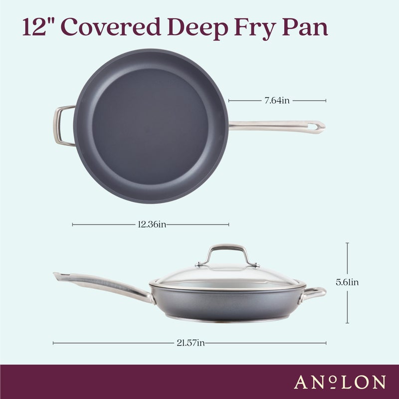 Anolon Accolade Forged Hard Anodized Nonstick Deep Frying Pan / Skillet with Helper Handle and Lid, 12 Inch - Moonstone Gray - Image 3